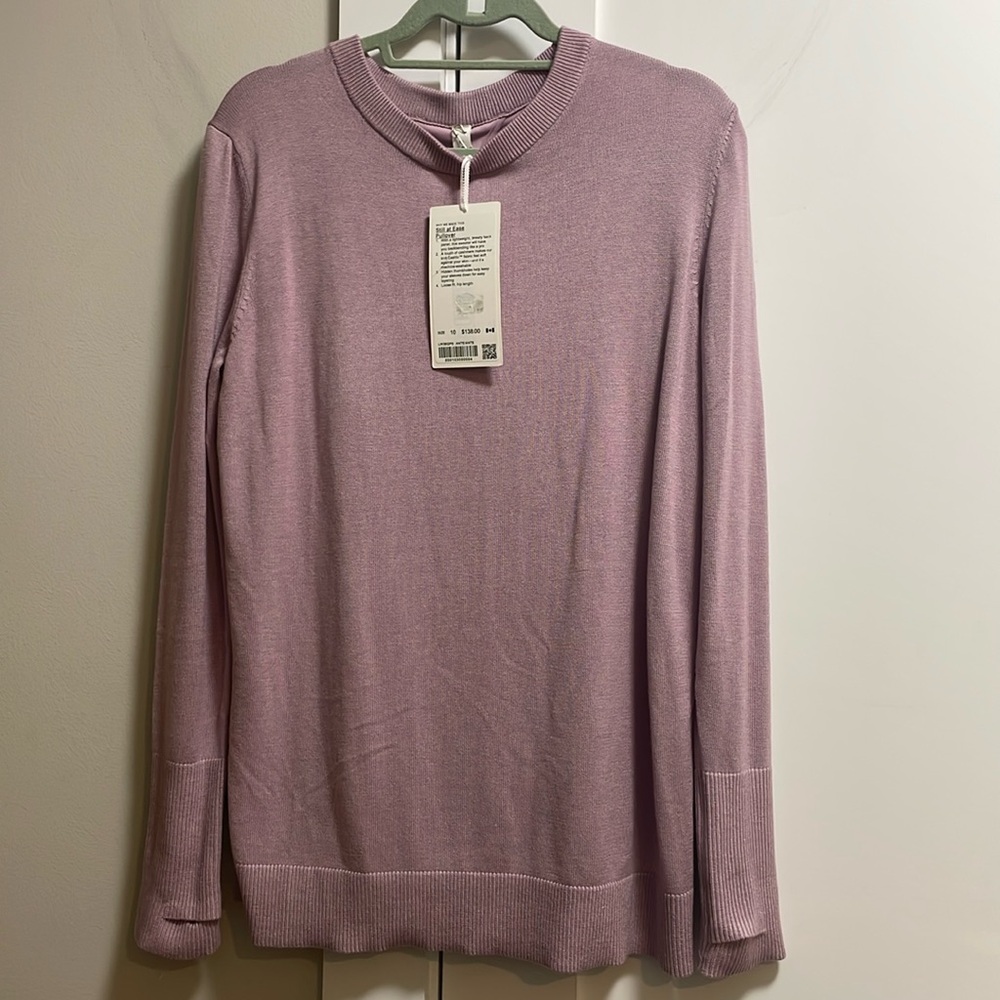 Lululemon New With Tags “Still At Ease” Sweater, Top, Lavender,Thumb Holes Sz 10
